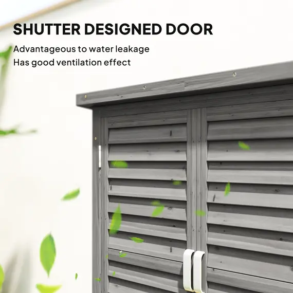 Buy Outsunny Garden Shed Wooden Garden Storage Shed 2 Door Unit Solid Fir Wood Garage Tool Organisation Cabinet, 87L x 46.5W x 96.5Hcm, Grey, 4 image