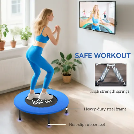 Buy HOMCOM 32" Mini Fitness Trampoline Home Gym Yoga Exercise Rebounder Indoor Outdoor Jumper with Safety Pad, Support Up to 100 KG, Blue and Black, 4 image