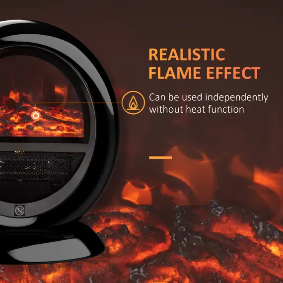 Buy HOMCOM Freestanding Electric Fireplace Indoor Space Table Top Heater with Realistic Flame Effect, Rotatable Head, Overheating Protection, 1500W, Black, 4 image