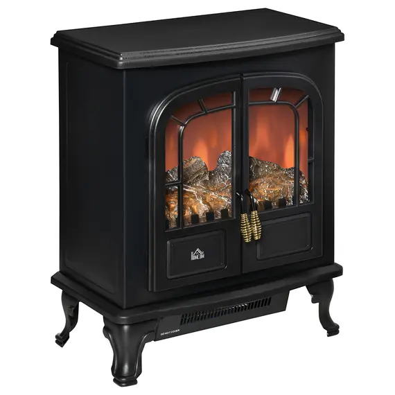 Buy HOMCOM Electric Fireplace Stove Heater with LED Fire Flame Effect, Double Door, Freestanding & Portable with Overheat Protection, 1000W/2000W, Black