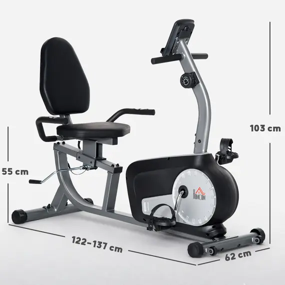 Buy HOMCOM Exercise Bike with LCD Display, Stationary Bike with Quiet 8-Level Magnetic Resistance, Adjustable Seat and Backrest, Indoor Cycling Exercise Equipment for Home Gym Fitness Workout Training, 2 image