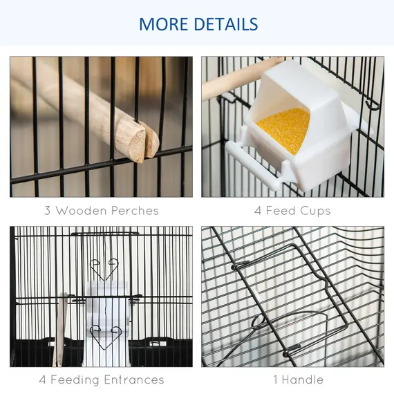 Buy Large Metal Bird Cage with Stand, Perches, Food Bowls, Swing, for Budgies, Parakeets, Black, 4 image