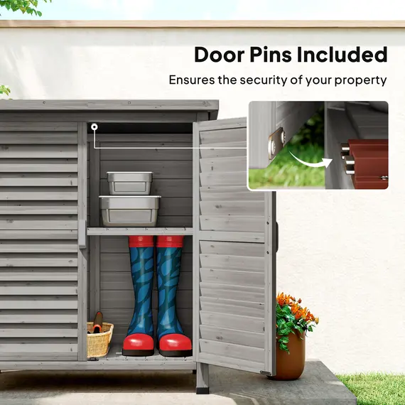 Buy Outsunny Garden Shed Wooden Garden Storage Shed 2 Door Unit Solid Fir Wood Garage Tool Organisation Cabinet, 87L x 46.5W x 96.5Hcm, Grey, 6 image