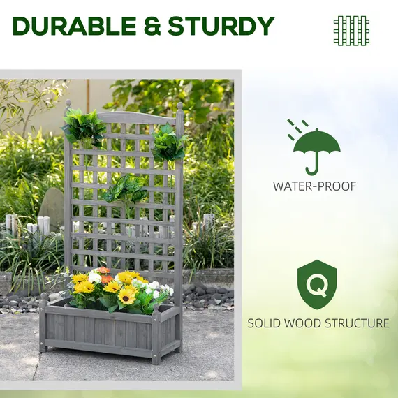 Buy Outsunny Garden Planters with Trellis for Climbing Vines, Wood Raised Beds for Garden, Flower Pot, Indoor Outdoor, Grey, 6 image