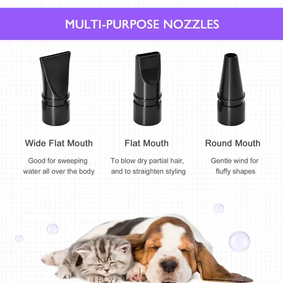 Buy Dog Hair Dryer Pet Grooming Blaster Dryer Blower Adjustable Temperature Speed with 2.1M Flexible Hose 3 Nozzles - Purple, 5 image