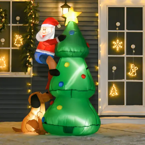 Buy 6ft Inflatable Christmas Tree, LED Lighted with Santa Claus Dog for Home Indoor Outdoor Garden Lawn Decoration Party Prop, 2 image