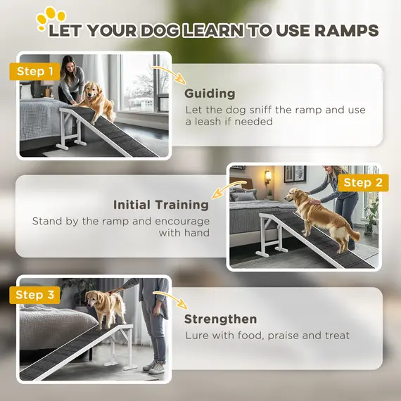 Buy Pet Ramp for Dogs with Non-Slip Carpet and Top Platform - White & Grey, 7 image