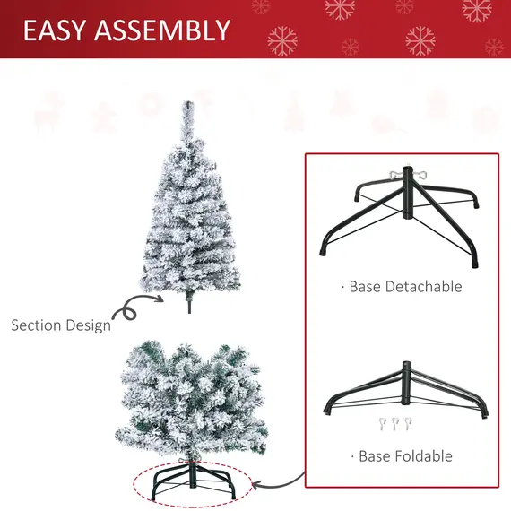 Buy 4FT Prelit Artificial Snow Flocked Christmas Tree with Warm White LED Light, Holiday Home Xmas Decoration, Green White, 6 image