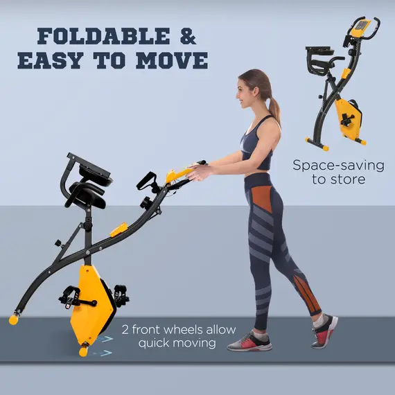 Buy 2-in-1 Folding Exercise Bike with 8-Level Magnetic Resistance, Arm Resistance Band, Pulse Sensor, Yellow, 7 image
