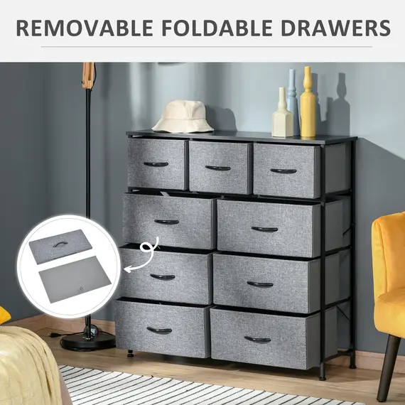 Buy Nine Drawer Fabric Dresser - Grey, 6 image