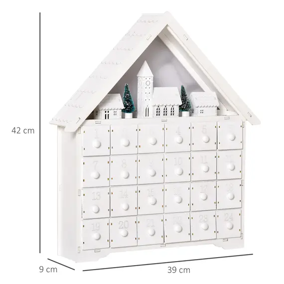 Buy 24-Drawer Christmas Advent Calendar, Wooden Light-Up Traditional Decoration, Adults Kids Countdown Holiday House w/ Lights Handle White, 3 image