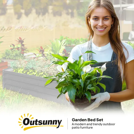 Buy Outsunny 432L Square Raised Garden Bed Box with Weatherized Steel Frame for Vegetables, Flowers and Herbs, 120 x 120 x 30cm, Grey, 7 image