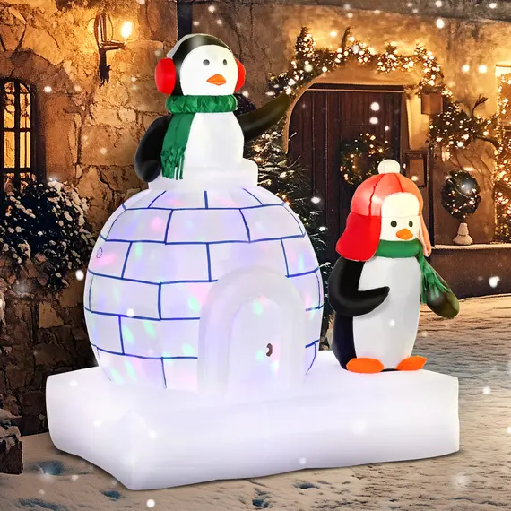 Buy HOMCOM 5ft Christmas Inflatable Two Penguins Wearing a Scarf with Ice House Blow Up Decor Home Indoors with Built-in LED Lights Outdoor Toys in Lawn Garden, 9 image