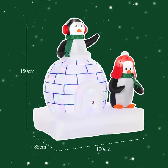 Buy HOMCOM 5ft Christmas Inflatable Two Penguins Wearing a Scarf with Ice House Blow Up Decor Home Indoors with Built-in LED Lights Outdoor Toys in Lawn Garden, 3 image