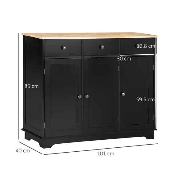 Buy Sideboard with Rubberwood Top and Adjustable Shelves for Dining Room, Kitchen - Black, 3 image