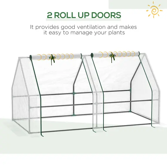 Buy Outsunny Mini Small Greenhouse with Steel Frame & PE Cover & Zipped Window Poly tunnel Steeple for Plants Vegetables, 180 x 90 x 90 cm, White, 7 image