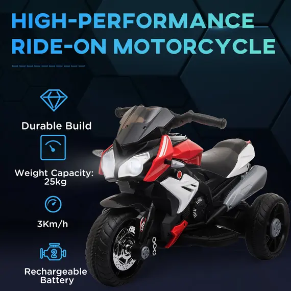 Buy Kids Electric Motorcycle Ride-On Toy, with Three Wheels, Music, Horn, Lights, Red, 5 image