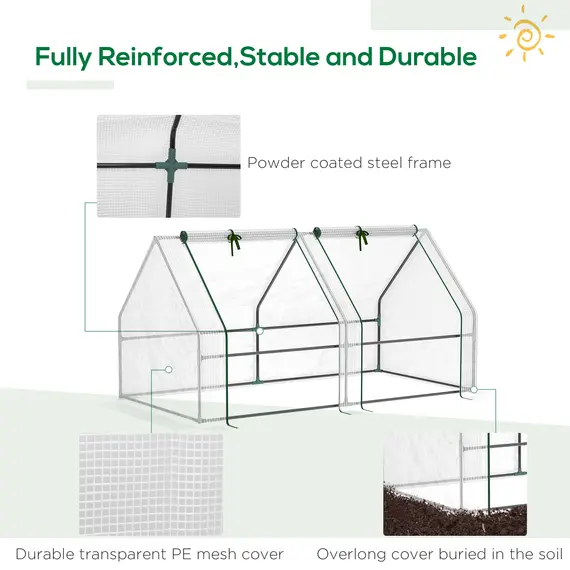 Buy Outsunny Mini Small Greenhouse with Steel Frame & PE Cover & Zipped Window Poly tunnel Steeple for Plants Vegetables, 180 x 90 x 90 cm, White, 5 image