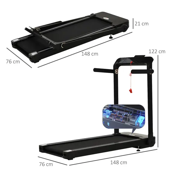 Buy HOMCOM Folding Treadmill, 1.85HP Installation-Free Walking Jogging Running Machine, 12KM/H with 12 Pre-Programs and LED Display for Home Gym Office, 3 image