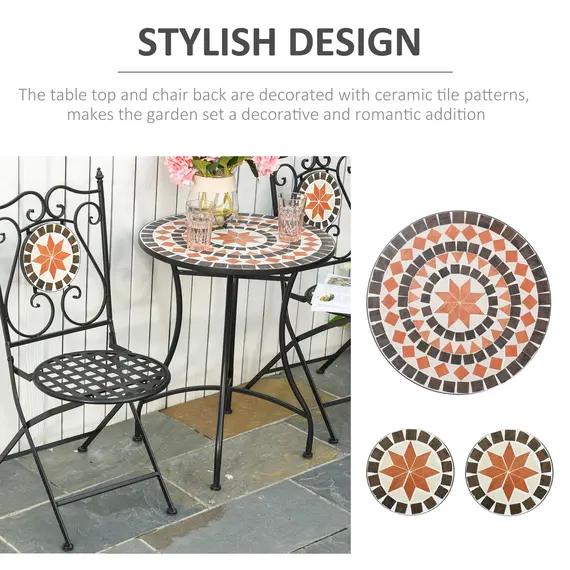 Buy Three-Piece Mosaic Bistro Table Set - Multicoloured, 5 image