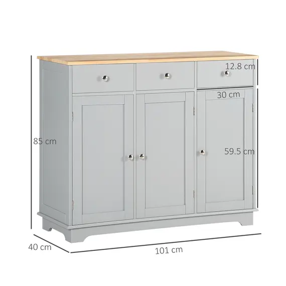Buy Sideboard with Rubberwood Top and Independent Storage Shelves for Dining Room, Kitchen - Grey, 3 image
