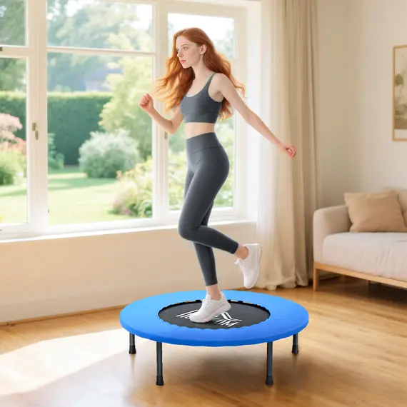 Buy HOMCOM 32" Mini Fitness Trampoline Home Gym Yoga Exercise Rebounder Indoor Outdoor Jumper with Safety Pad, Support Up to 100 KG, Blue and Black, 7 image