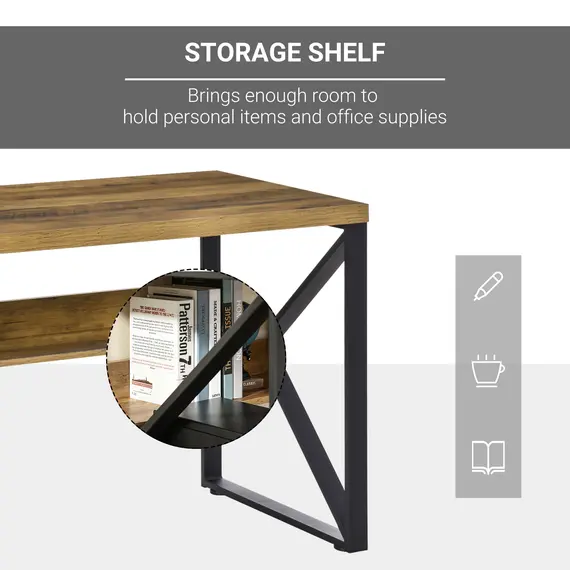 Buy Computer Desk Writing Desk Home Office PC Laptop Workstation with Storage Shelf 120 x 60 x 76cm Black Brown Wood Effect, 4 image