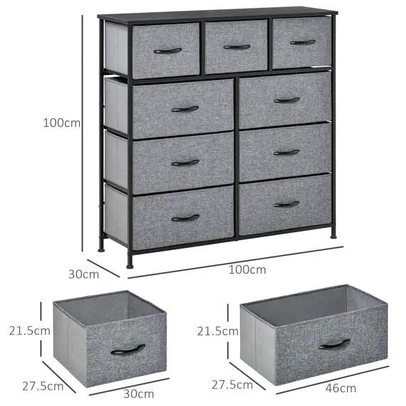 Buy Nine Drawer Fabric Dresser - Grey, 3 image
