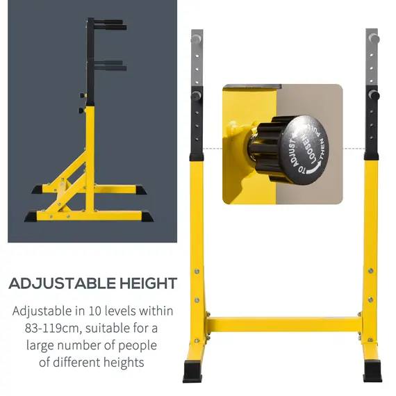 Buy HOMCOM 83.5L x 71.5W x 126H cm Dip Station Chin Up Parallel Bars Pull Up Power Tower Home Gym Workout Bicep Tricep Fitness Equipment Height Adjustable, 4 image