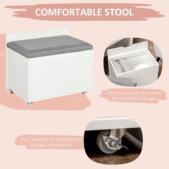 Buy Dressing Table with Flip-up Mirror and Storage Stool, Vanity Table with Drawer and Hidden Compartments for Bedroom, Living Room, White, 6 image