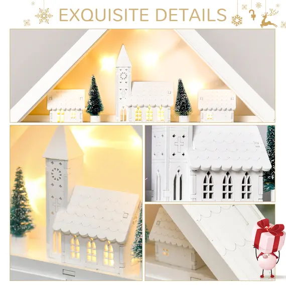 Buy 24-Drawer Christmas Advent Calendar, Wooden Light-Up Traditional Decoration, Adults Kids Countdown Holiday House w/ Lights Handle White, 6 image