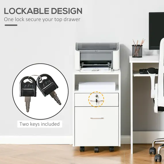 Buy Vinsetto Lockable Two-Drawer Filing Cabinet, with Wheels - White, 4 image