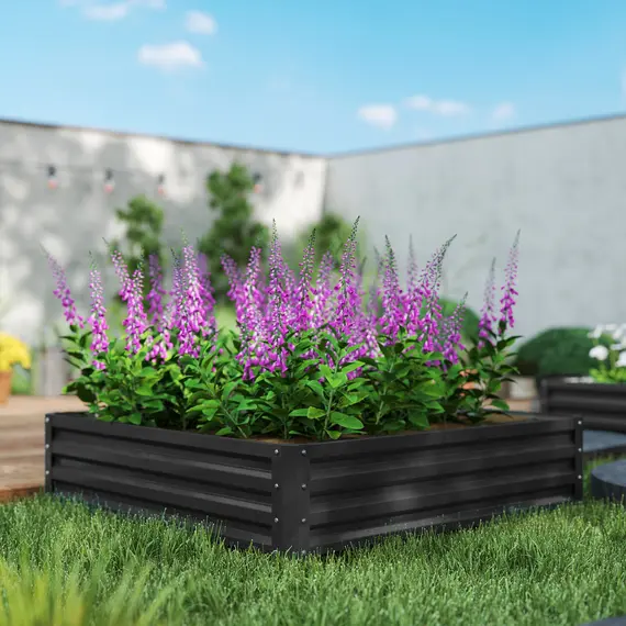 Buy Outsunny 432L Square Raised Garden Bed Box with Weatherized Steel Frame for Vegetables, Flowers and Herbs, 120 x 120 x 30cm, Grey, 8 image