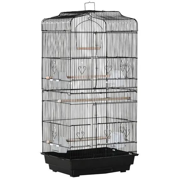 Buy Large Metal Bird Cage with Stand, Perches, Food Bowls, Swing, for Budgies, Parakeets, Black