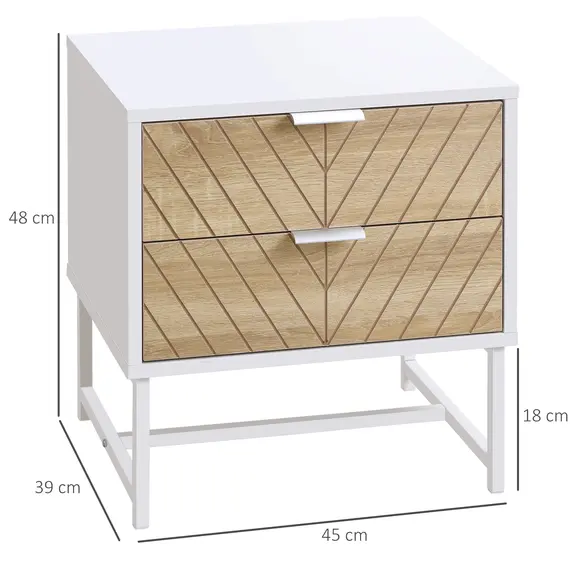 Buy Modern Bedside Table with 2 Drawers and Metal Frame, Sofa Side Table for Bedroom Living Room, White and Oak, 3 image