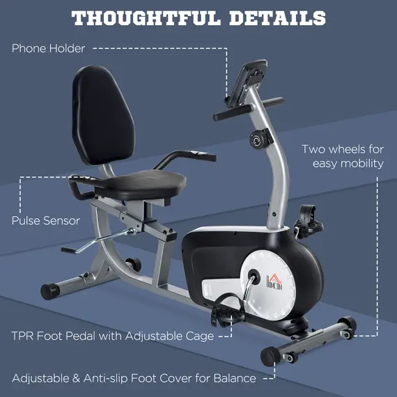 Buy HOMCOM Exercise Bike with LCD Display, Stationary Bike with Quiet 8-Level Magnetic Resistance, Adjustable Seat and Backrest, Indoor Cycling Exercise Equipment for Home Gym Fitness Workout Training, 6 image