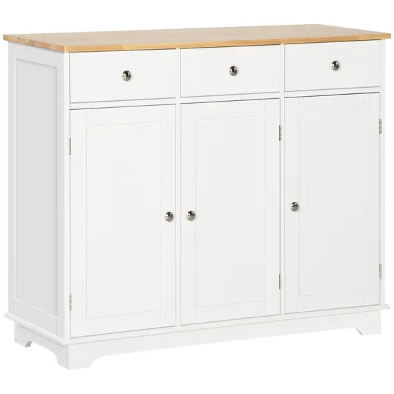 Buy Sideboard with Rubber Wood Top, Modern Storage Cabinet with 3 Adjustable Shelves, White