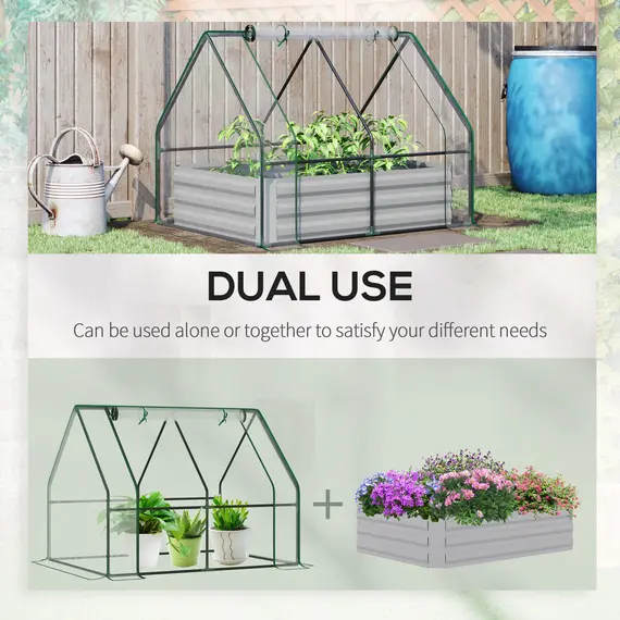 Buy Outsunny Raised Garden Bed with Greenhouse, Steel Planter Box with Plastic Cover, Roll Up Window, Dual Use for Flowers, Vegetables, Fruits and Herbs, 127L x 95W x 92H cm, Clear, 4 image
