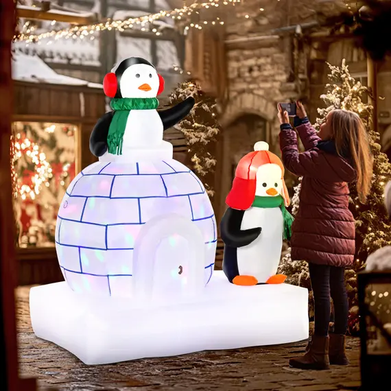 Buy HOMCOM 5ft Christmas Inflatable Two Penguins Wearing a Scarf with Ice House Blow Up Decor Home Indoors with Built-in LED Lights Outdoor Toys in Lawn Garden, 8 image
