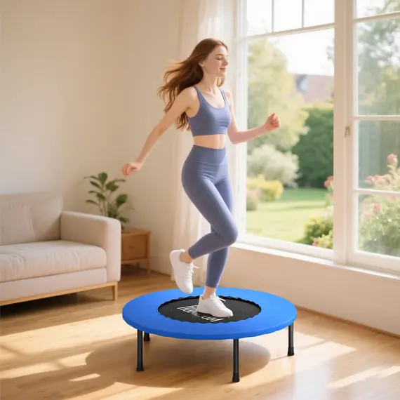 Buy HOMCOM 32" Mini Fitness Trampoline Home Gym Yoga Exercise Rebounder Indoor Outdoor Jumper with Safety Pad, Support Up to 100 KG, Blue and Black, 2 image