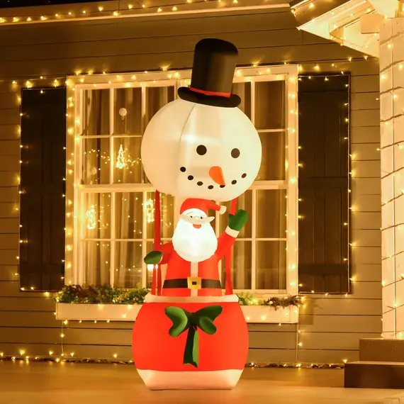 Buy 8ft Christmas Inflatable Decoration with Santa Claus on Snowman Hot Air Balloon, Blow Up Xmas Decor for Outdoor ​Indoor, 2 image