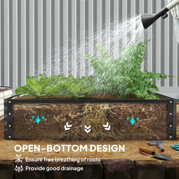 Buy Outsunny 432L Square Raised Garden Bed Box with Weatherized Steel Frame for Vegetables, Flowers and Herbs, 120 x 120 x 30cm, Grey, 6 image