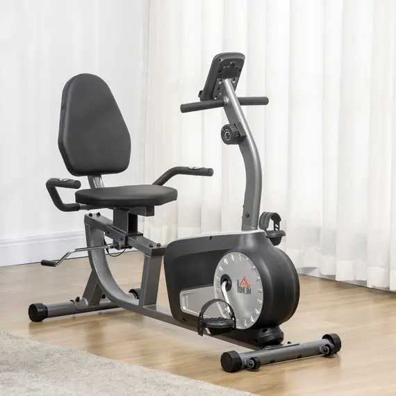 Buy HOMCOM Exercise Bike with LCD Display, Stationary Bike with Quiet 8-Level Magnetic Resistance, Adjustable Seat and Backrest, Indoor Cycling Exercise Equipment for Home Gym Fitness Workout Training, 8 image
