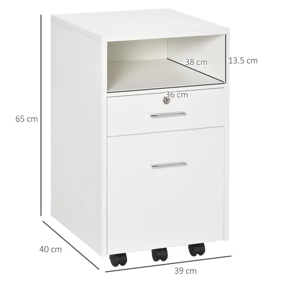 Buy Vinsetto Lockable Two-Drawer Filing Cabinet, with Wheels - White, 3 image