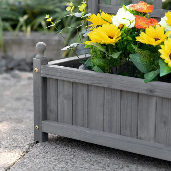 Buy Outsunny Garden Planters with Trellis for Climbing Vines, Wood Raised Beds for Garden, Flower Pot, Indoor Outdoor, Grey, 7 image