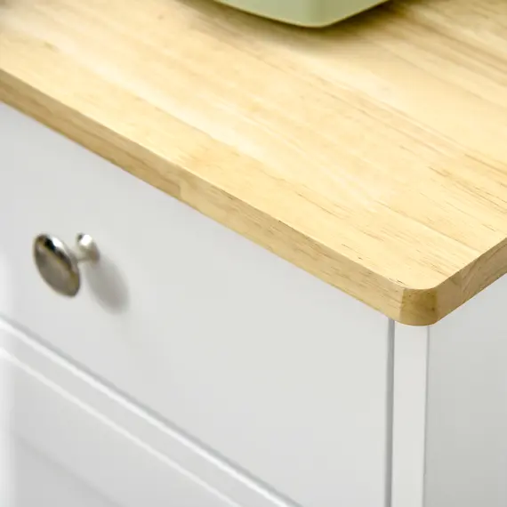 Buy Sideboard with Rubber Wood Top, Modern Storage Cabinet with 3 Adjustable Shelves, White, 8 image