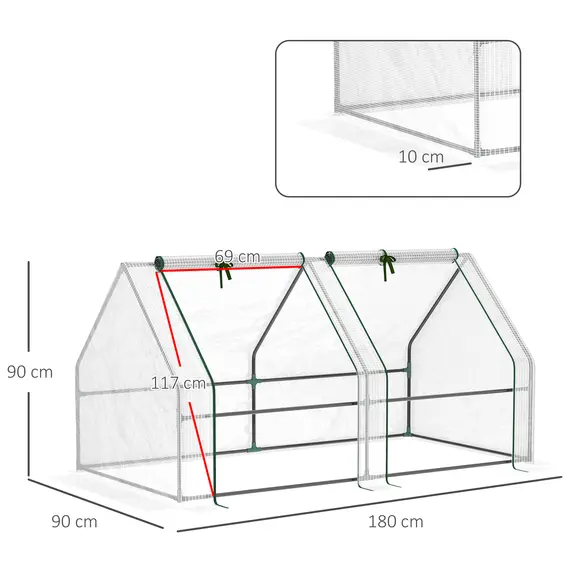 Buy Outsunny Mini Small Greenhouse with Steel Frame & PE Cover & Zipped Window Poly tunnel Steeple for Plants Vegetables, 180 x 90 x 90 cm, White, 3 image