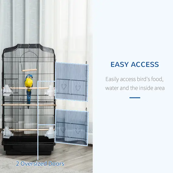 Buy Large Metal Bird Cage with Stand, Perches, Food Bowls, Swing, for Budgies, Parakeets, Black, 6 image