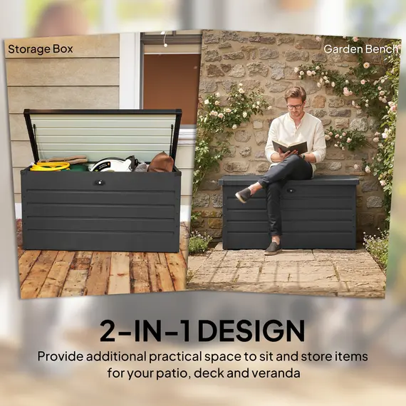 Buy 311L Galvanised Steel Garden Storage Box - Dark Grey, 4 image