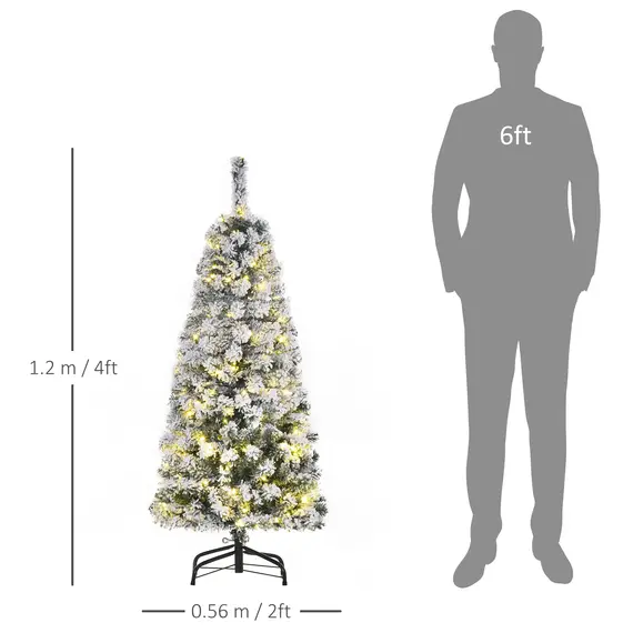 Buy 4FT Prelit Artificial Snow Flocked Christmas Tree with Warm White LED Light, Holiday Home Xmas Decoration, Green White, 3 image